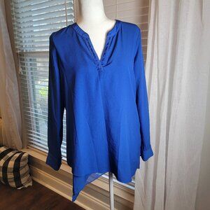 WHITE HOUSE BLACK MARKET Royal Blue Long Sleeve Sheer Button Detail Size 8 Woma